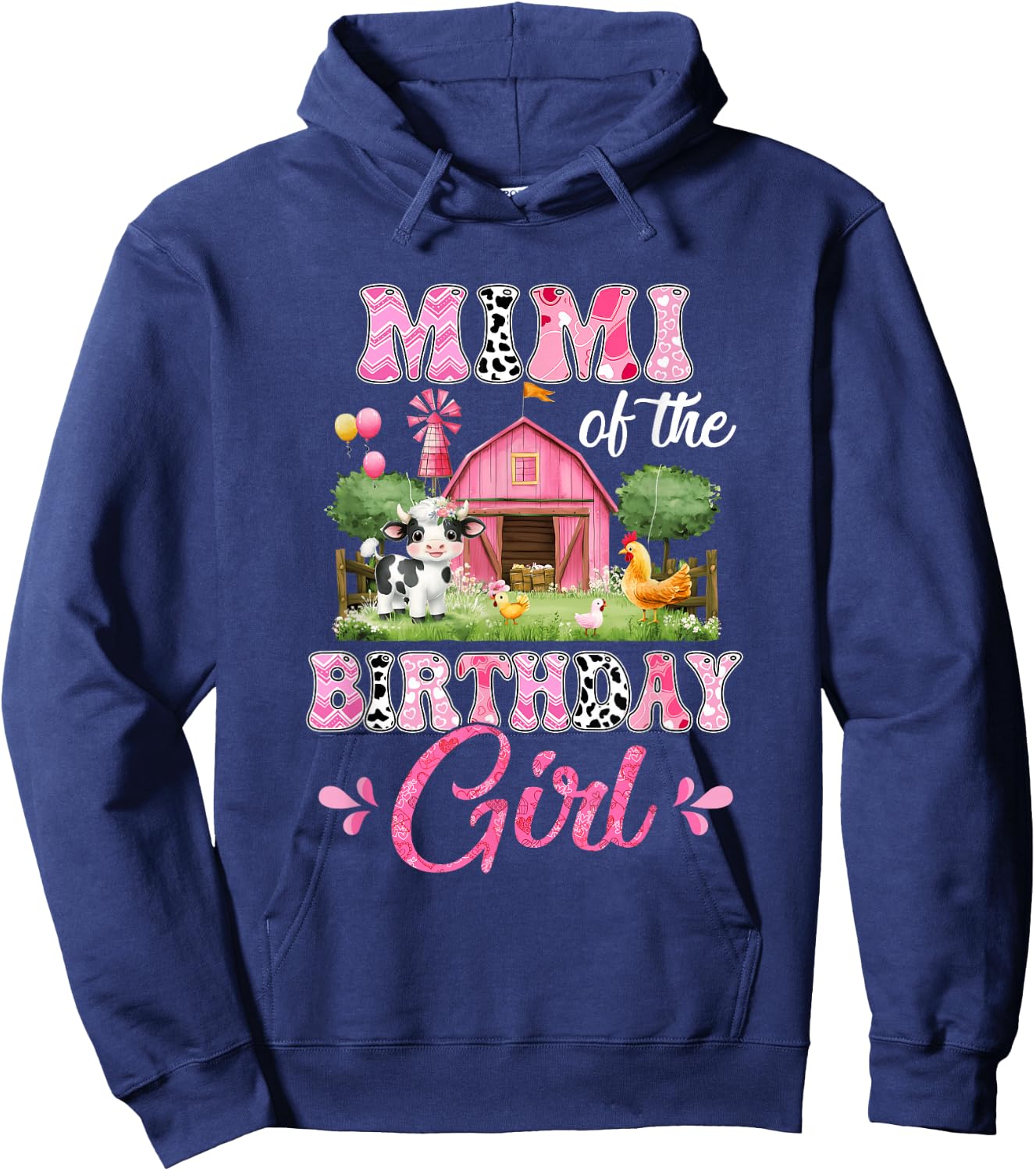 Mimi Of The Birthday Girl 1St Birthday Cow Farm Family Hoodie - Hoodie | Navy