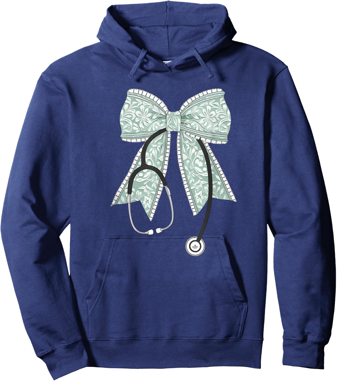 Nurse Doctor Coquette Bow Stethoscope Cute Nursing Ribbon Hoodie - Hoodie | Navy