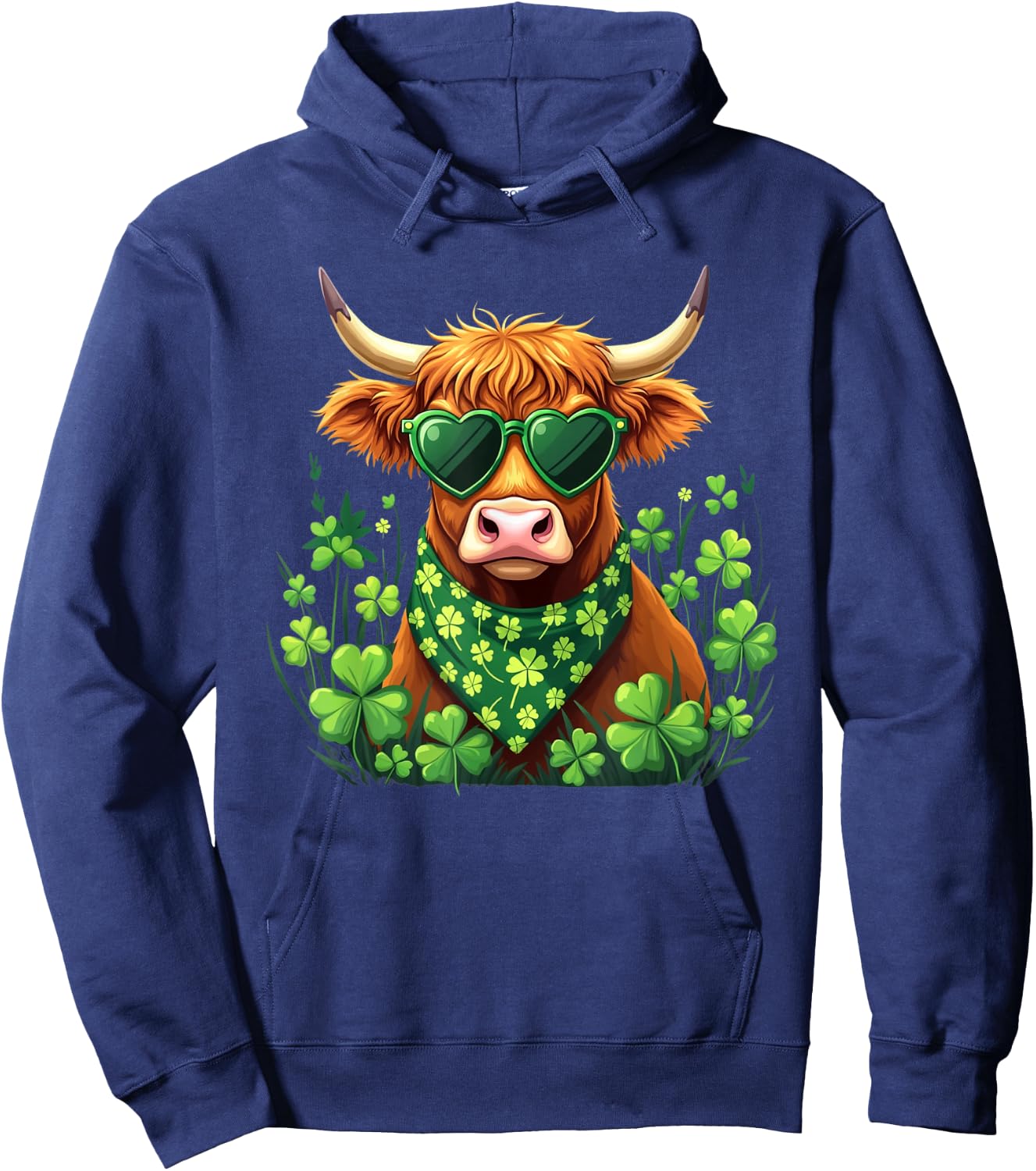 Cute Highland Cow St Patrick's Day Shamrock Cow Lover Women Hoodie - Hoodie | Navy