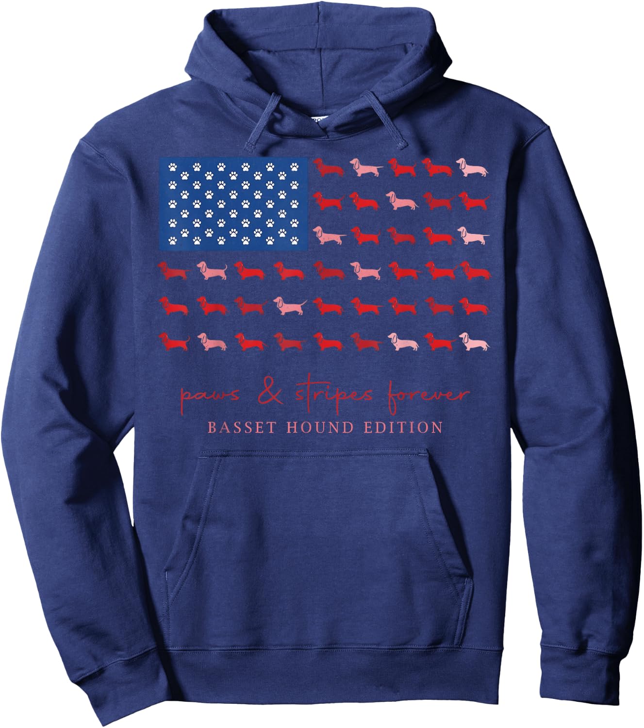 Paws and Stripes Forever Basset Hound USA Flag 4th of July Hoodie - Hoodie | Navy