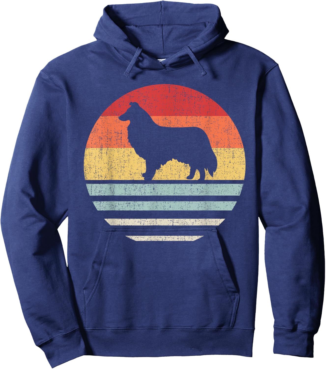 Vintage Retro Rough Collie Dog Mom Dad Cute Dog Lover Owner Hoodie - Hoodie | Navy