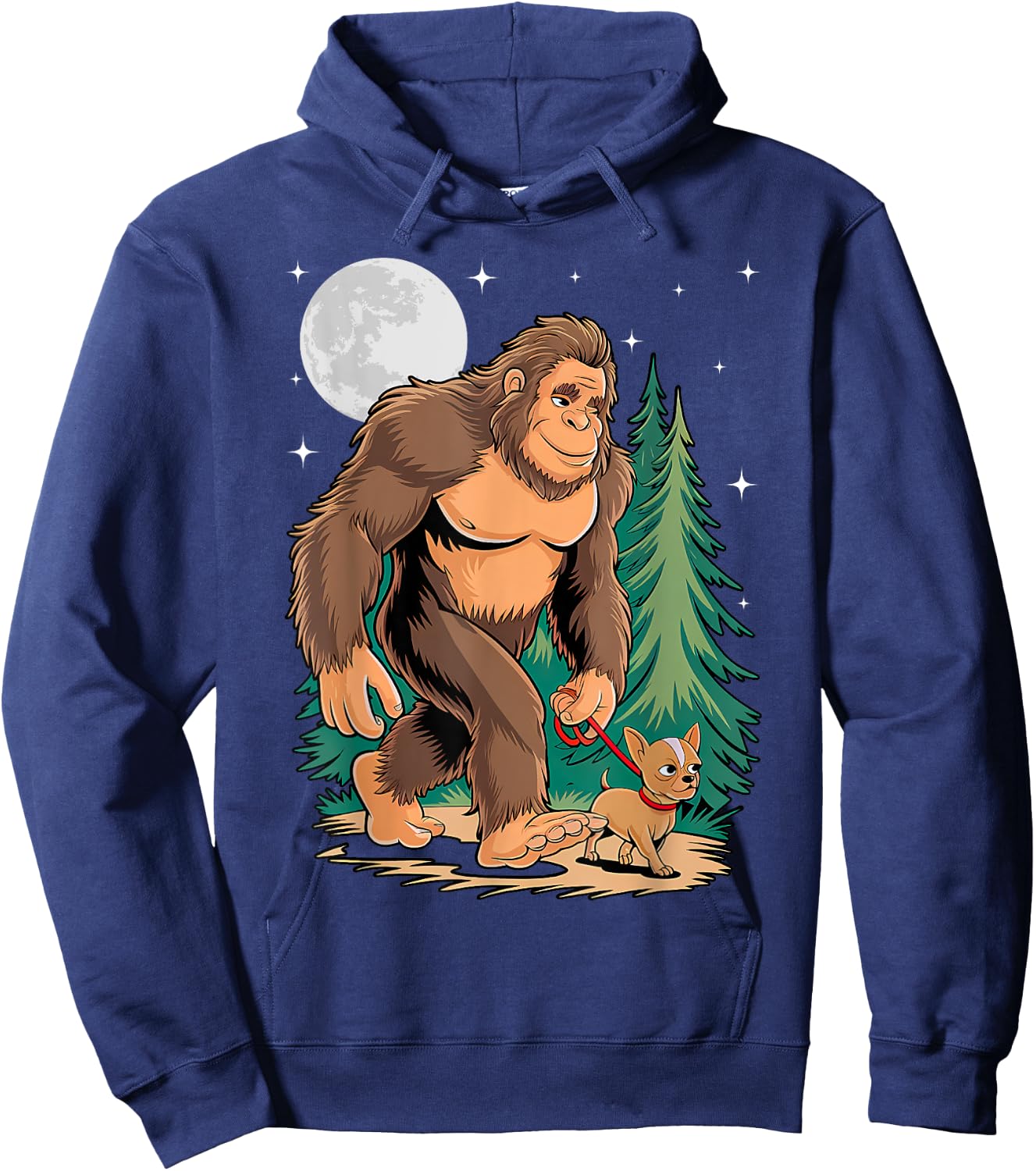 Funny Chihuahua Bigfoot Dog Walking Dog Mom Dad Kids Hoodie - Hoodie | Navy