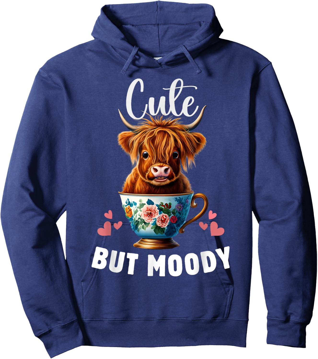 Cow miniature Highland Cow Cute But Moody Baby Cow for Girls Hoodie - Hoodie | Navy