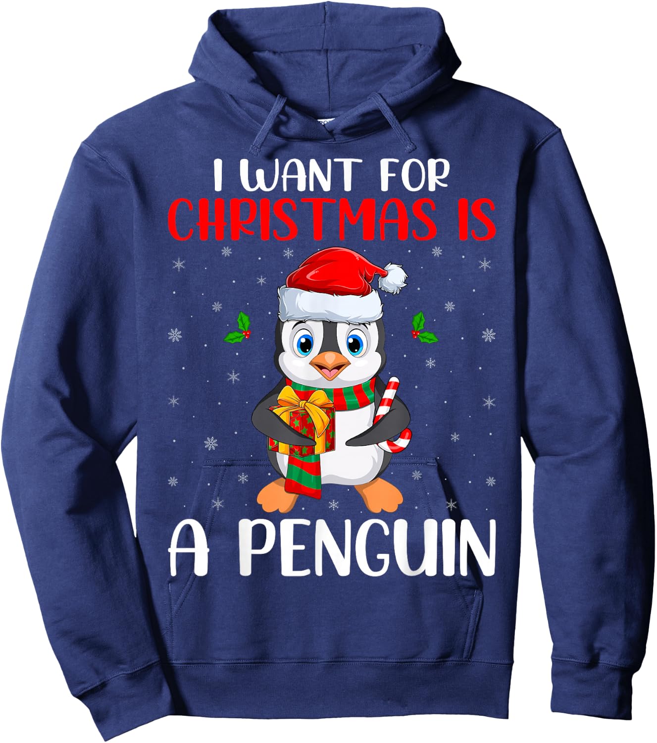 Penguin Lover -Adults Black Cartoon Christmas Birthday Modern Sweater Short Sleeve Hoodie - Hoodie | Navy