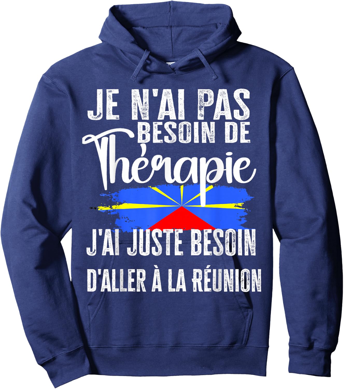 Reunion Island Gift 974 Therapy Flag Creole , Black, S Hoodie - Hoodie | Navy
