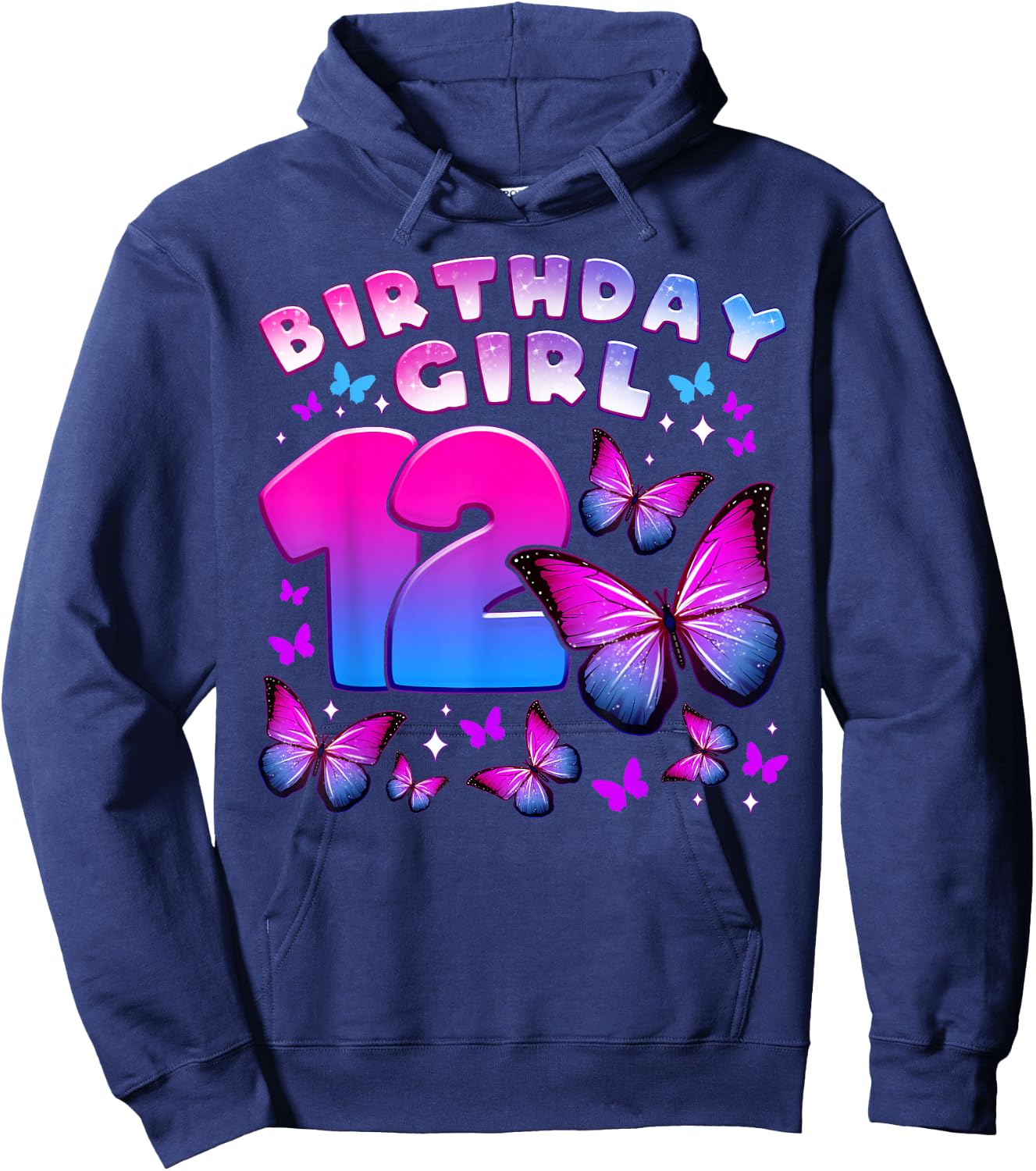 Birthday Girl 12 Years Old Butterfly Number 12 Hoodie - Hoodie | Navy