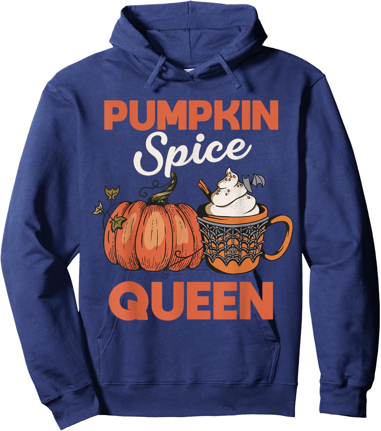 Pumpkin Spice Queen Coffee Pumpkin Web Spiders Halloween Hoodie - Hoodie | Navy
