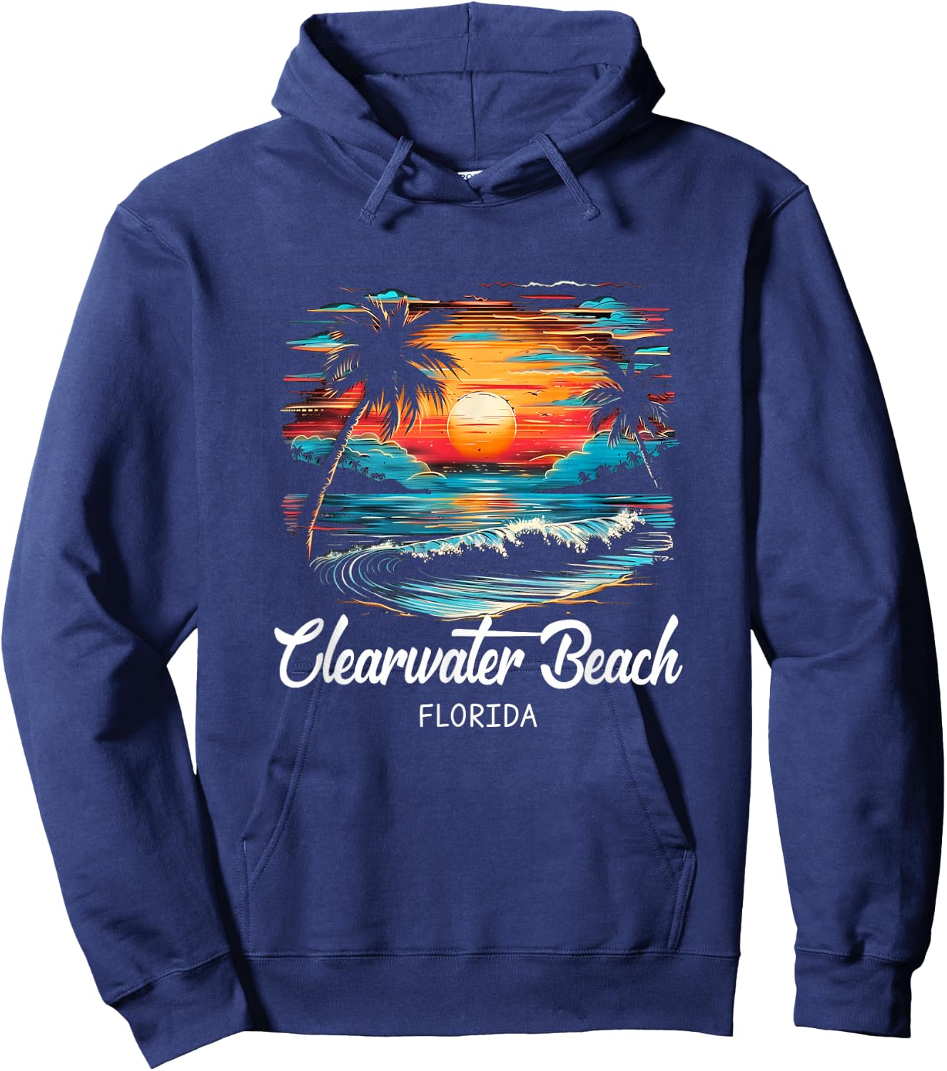 Family Vacation Retro Sunset Florida Clearwater Beach Hoodie - Hoodie | Navy