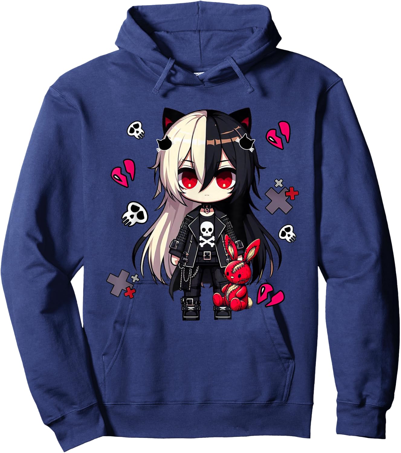 Chibi Kawaii Emo Pastel Goth Girl Anime Japanese Scary , Black, S Hoodie - Hoodie | Navy