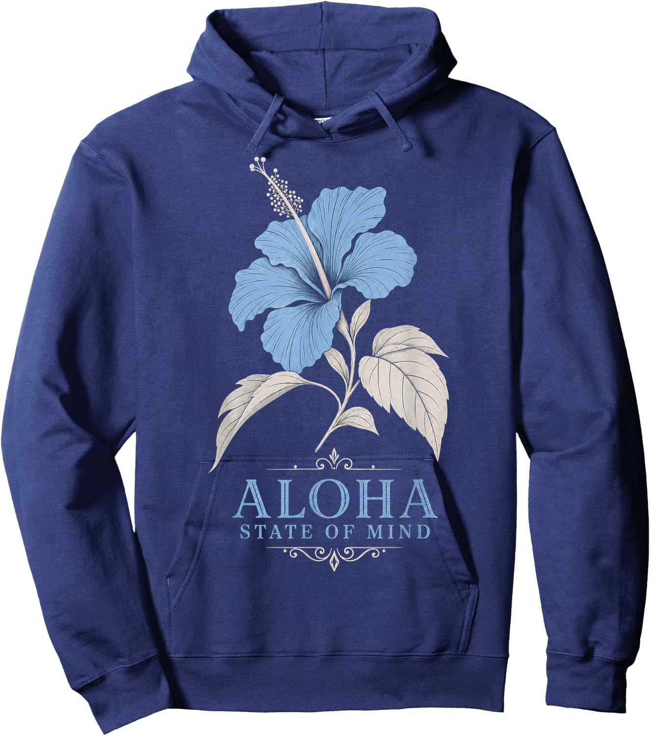 Hibiscus Flower Aloha State of Mind Illustration Hoodie - Hoodie | Navy
