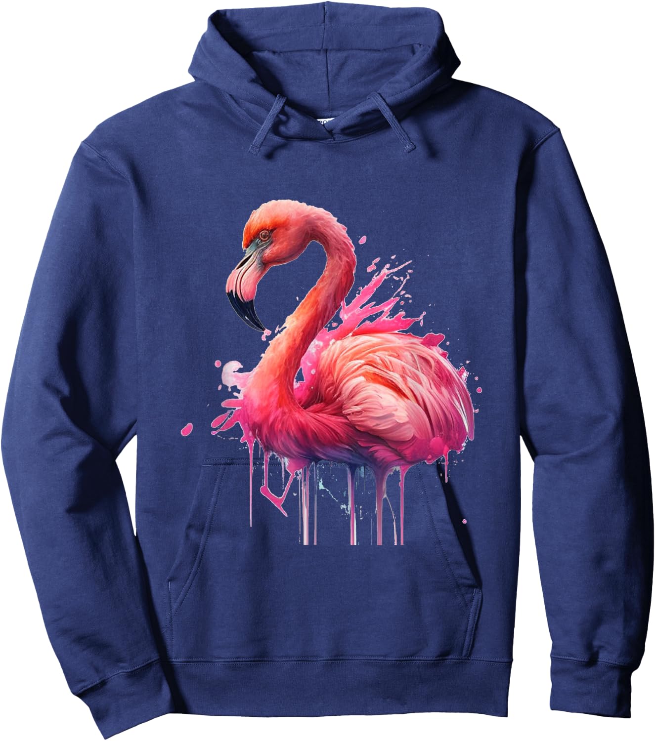 Flamingo Watercolour Splash Drips Pretty Animal Painting Bird , black Hoodie - Hoodie | Navy