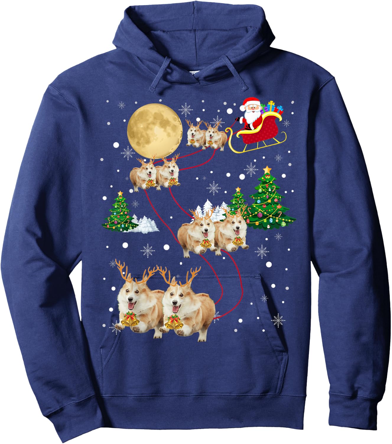 Corgi Dogs Tree Christmas Sweater Xmas Gifts For Pet Dog Women Kids Hoodie - Hoodie | Navy