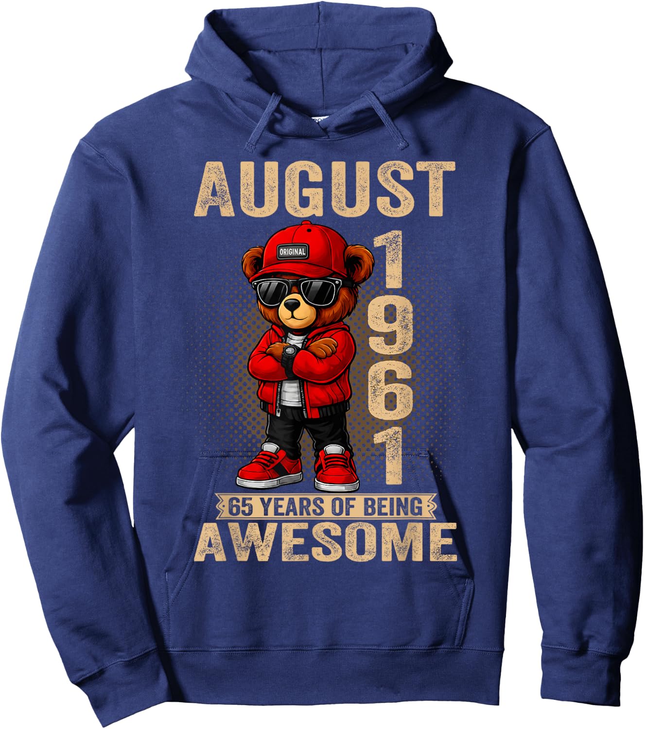 August 65th Birthday Men Women 1961 Awesome Teddy Bear Hoodie - Hoodie | Navy