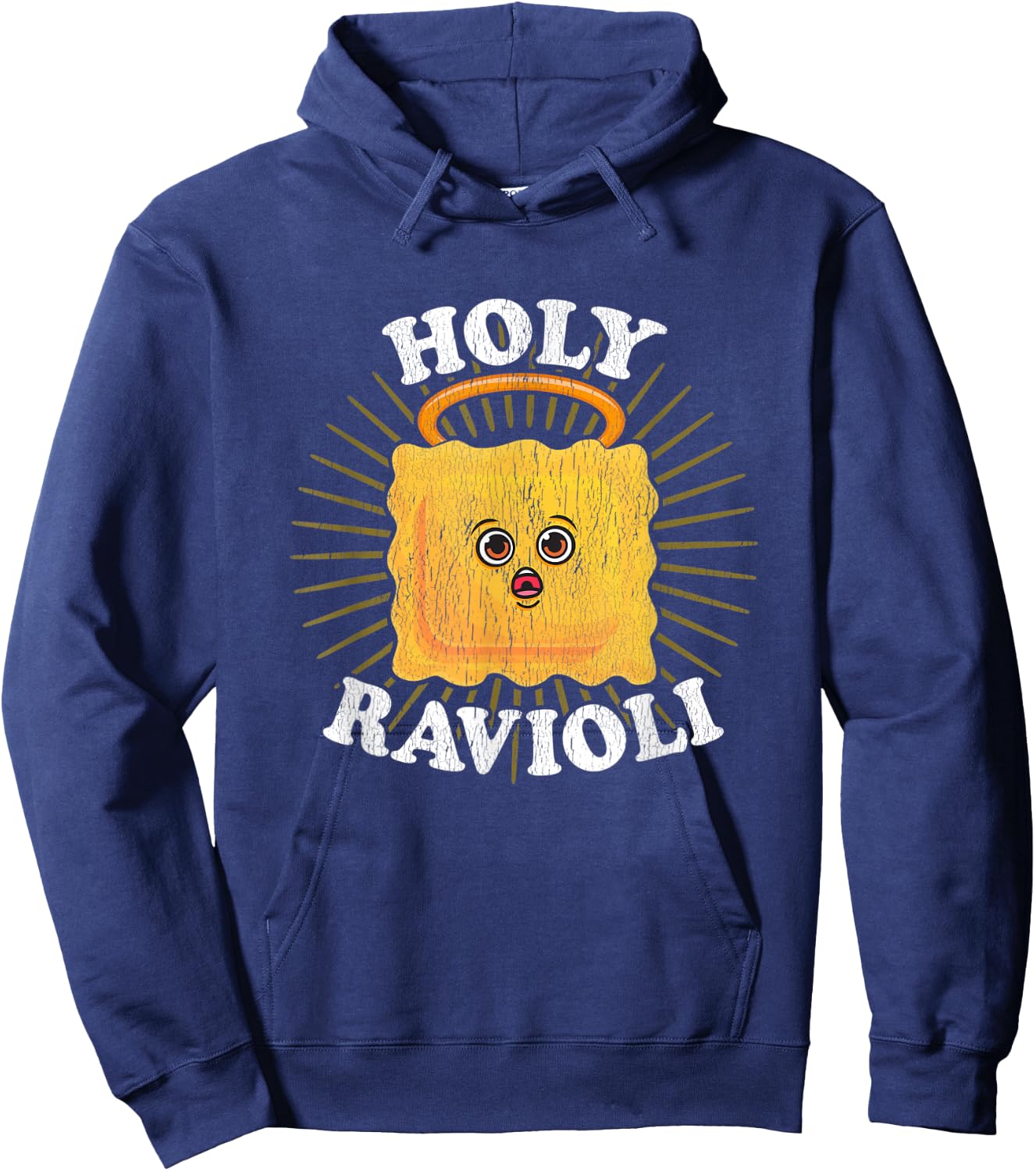 Holy Ravioli Pun Funny Kawaii Italian Food Illustration Hoodie - Hoodie | Navy