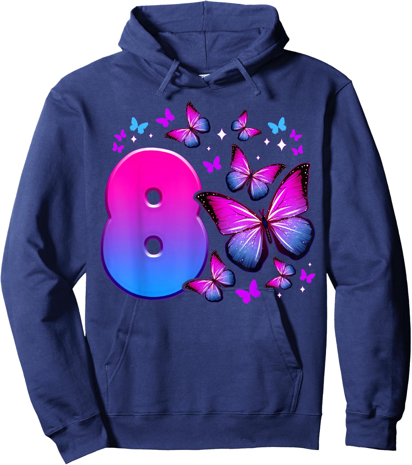 Birthday Girl 8 Years Old Butterfly Number 8 Hoodie - Hoodie | Navy