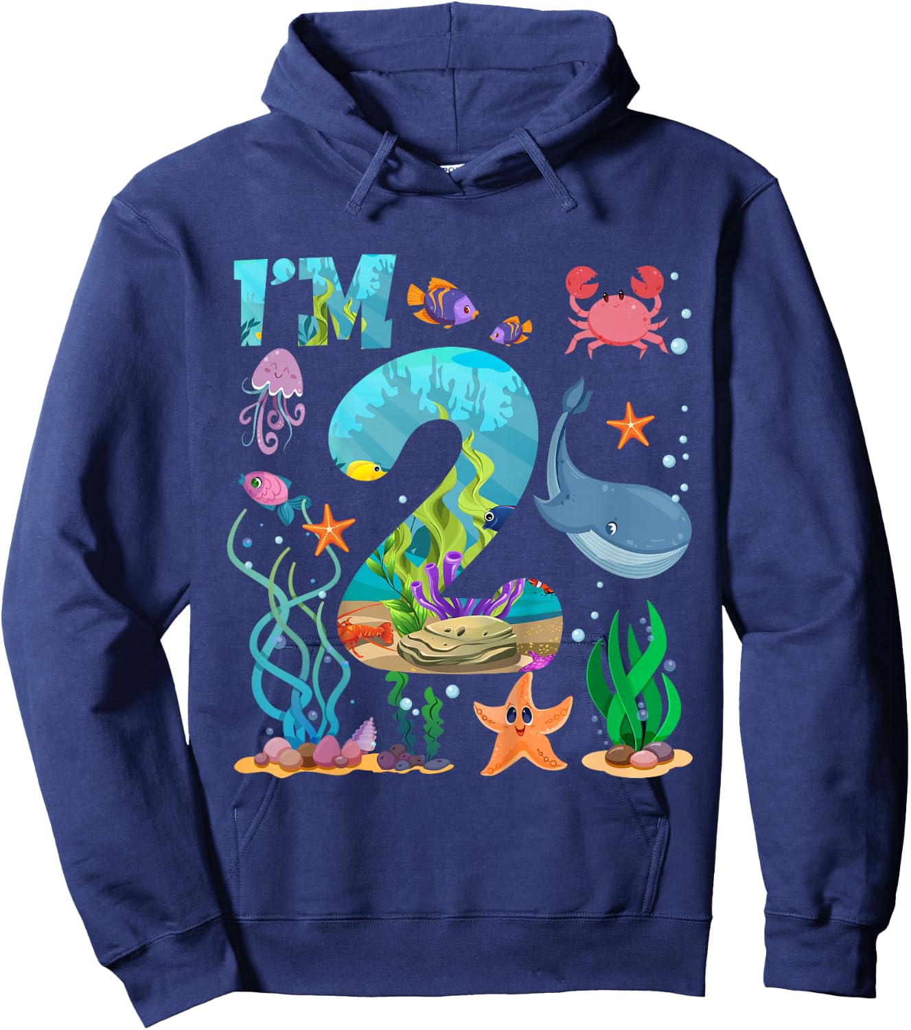 2 Year Old Boy Girl Sea Animals I'm Two 2nd Birthday Kids Hoodie - Hoodie | Navy