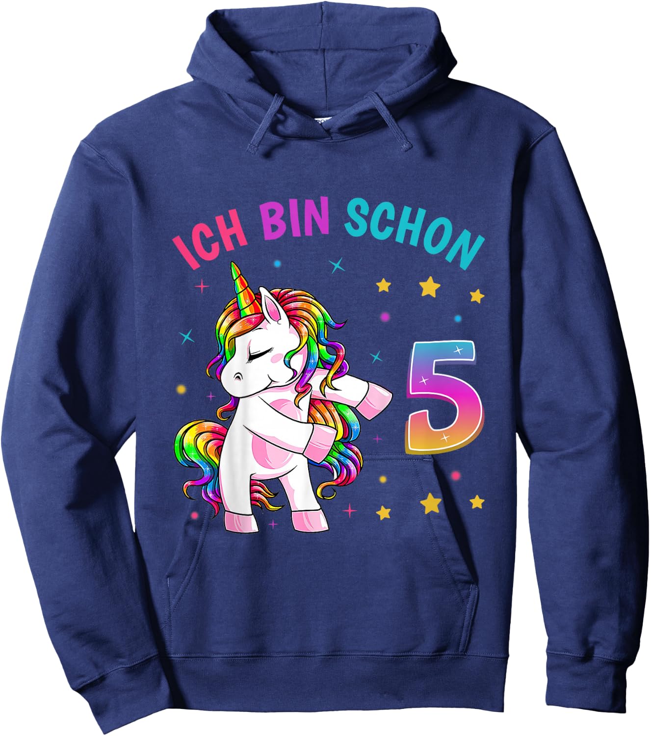 Children's 5th Birthday Girl I Am 5 Years Old Party Unicorn , black Hoodie - Hoodie | Navy