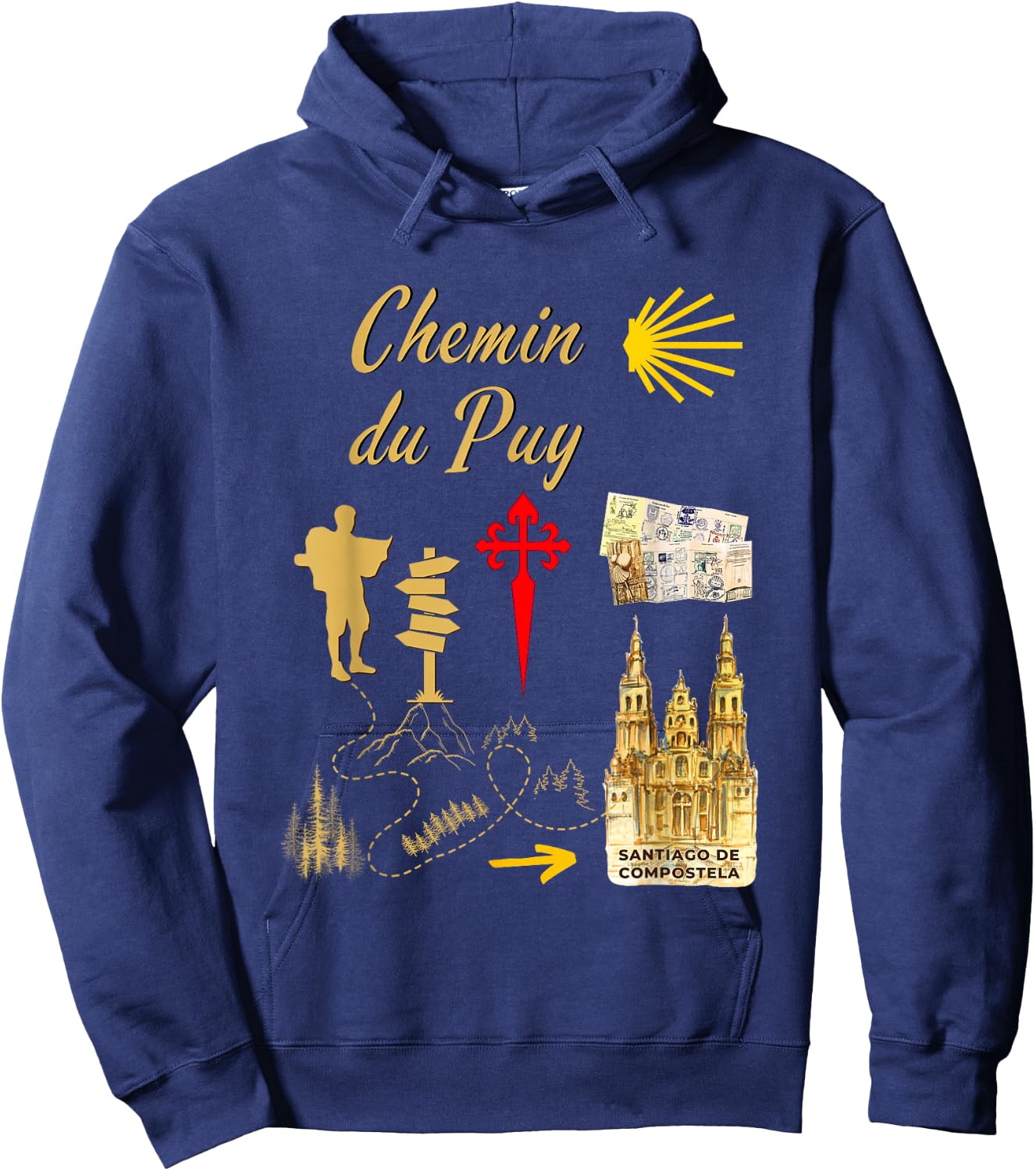 Symbols of the Way of Puy Santiago de Compostela Hoodie - Hoodie | Navy