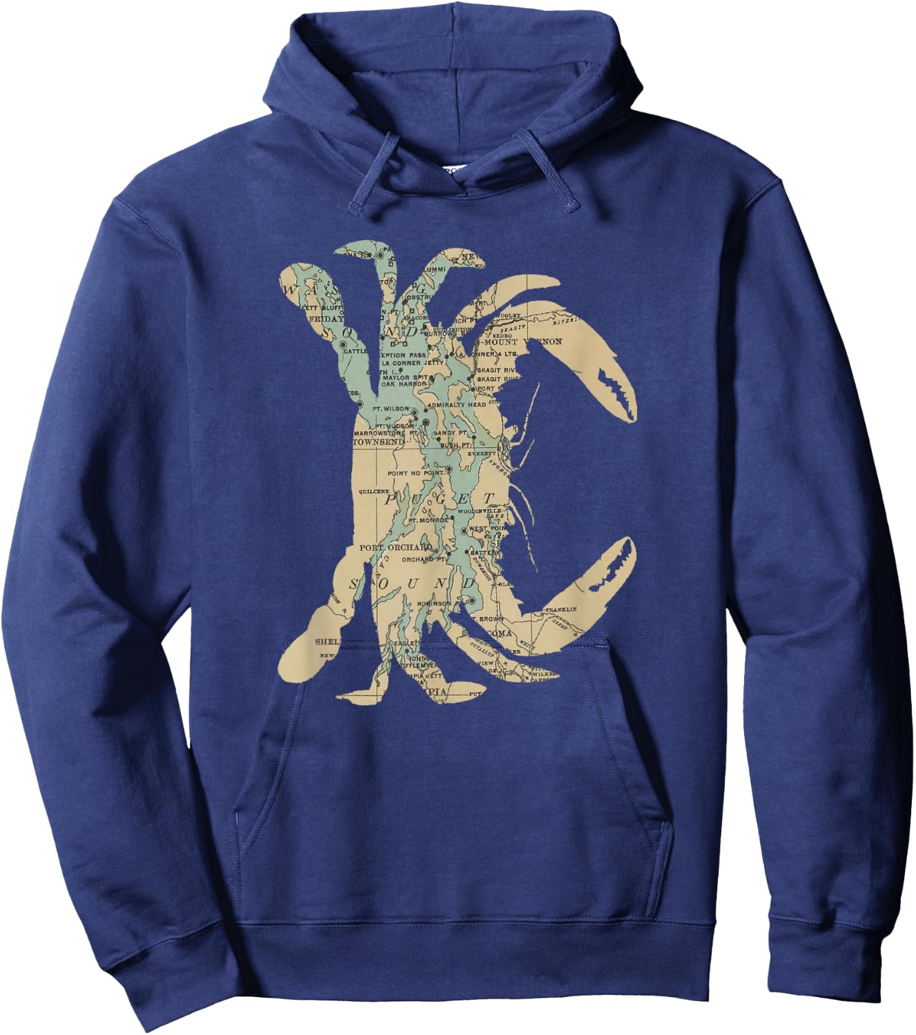 Puget Sound Washington State Crab Silhouette Map Hoodie - Hoodie | Navy