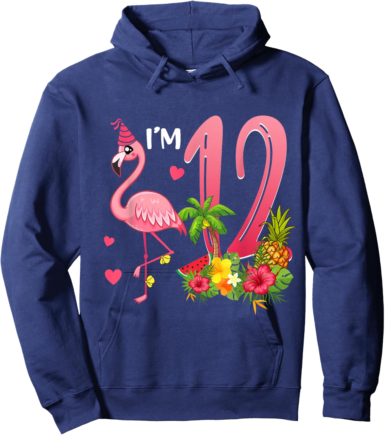 I'm 12 Year Old Flamingo Tropical Theme 12th Birthday Girl Hoodie - Hoodie | Navy