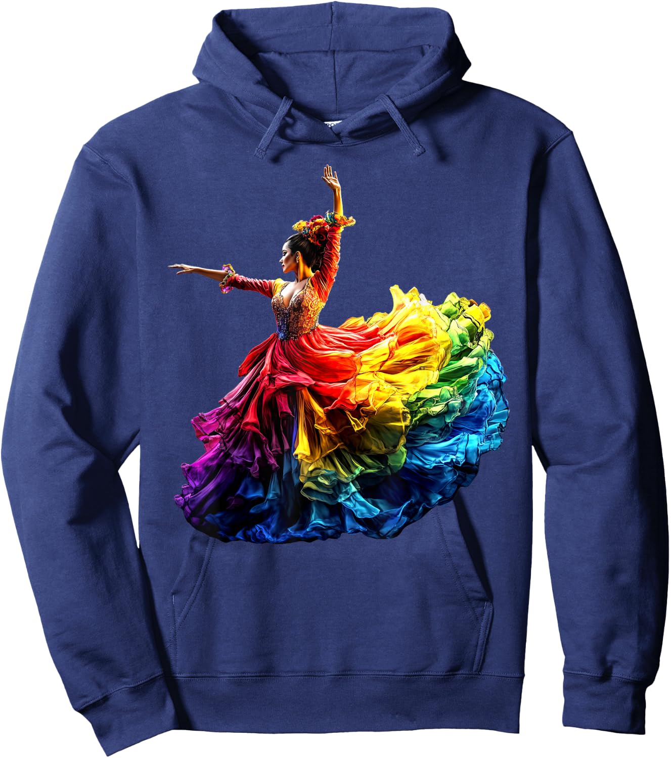 Flamenco Dancer Dress Colorful Rainbow Flamenco , Black, S Hoodie - Hoodie | Navy