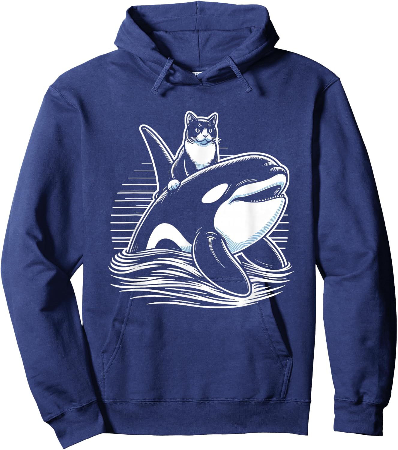 Cat Riding Orca Whale Funny Hoodie - Hoodie | Navy