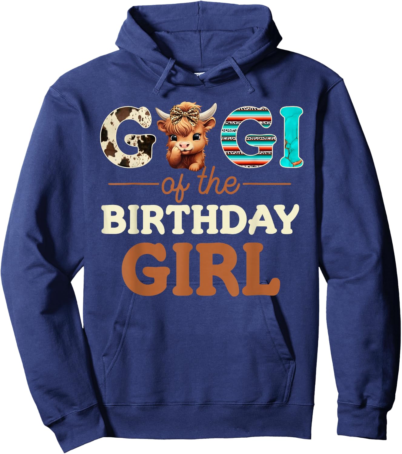 Gigi of The Birthday Girl Highland Cow Print First Bday Hoodie - Hoodie | Navy