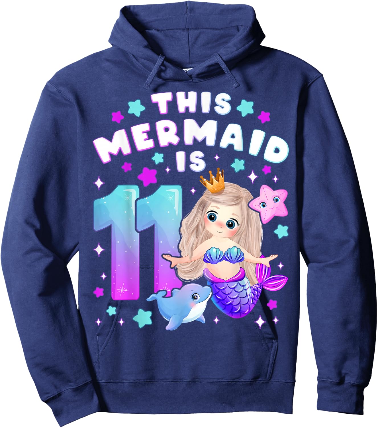 11th Birthday, Girl 11 Years, Mermaid, Number 11 Hoodie - Hoodie | Navy