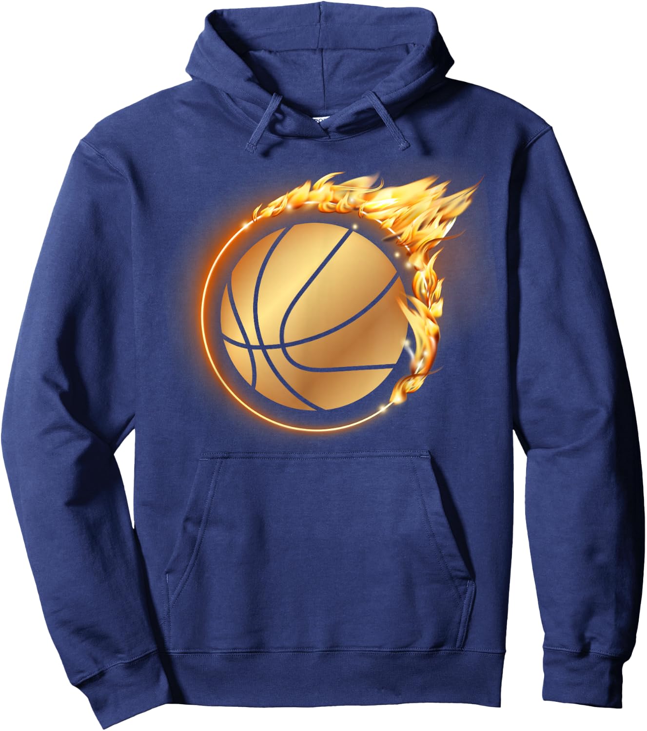 Flaming Gold Basketball Slam Dunk Hoop Fire Basketball Flame Hoodie - Hoodie | Navy