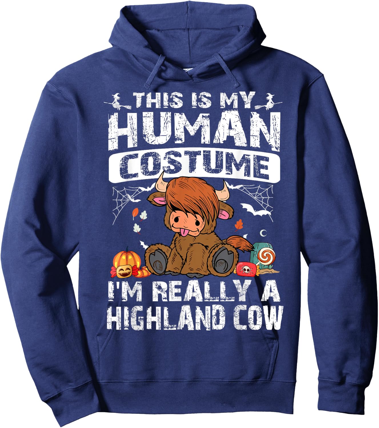 This is My Human Costume I'm Really A Highland Cow Halloween Hoodie - Hoodie | Navy