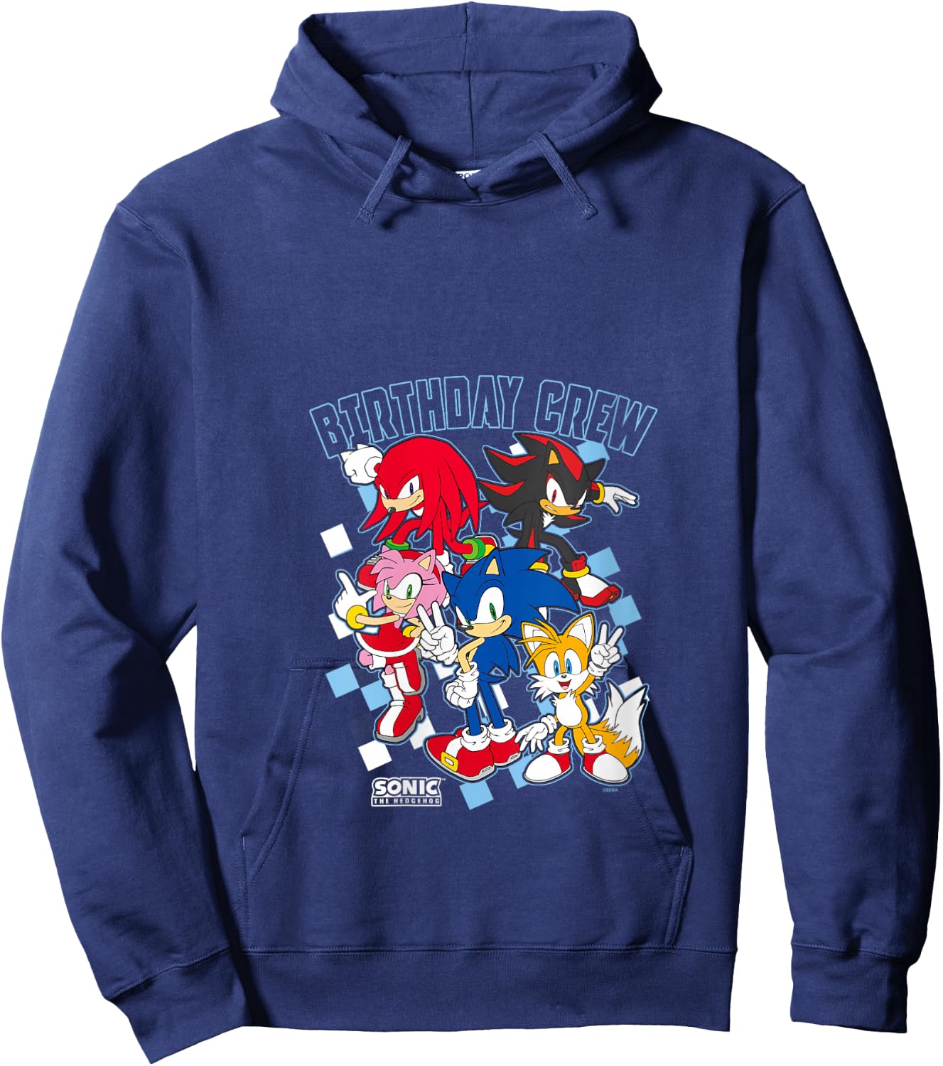 Sonic The Hedgehog Birthday Cre Group Shot Big Chest Logo V-Neck Hoodie - Hoodie | Navy