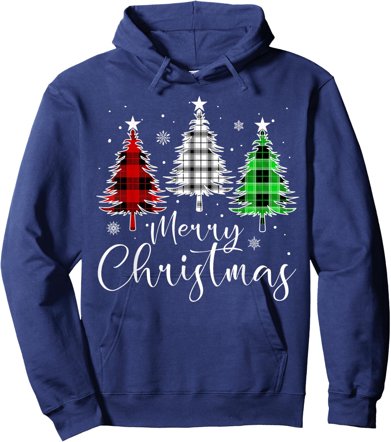 Christmas Tree Buffalo Plaid Red White Green Light Family Hoodie - Hoodie | Navy