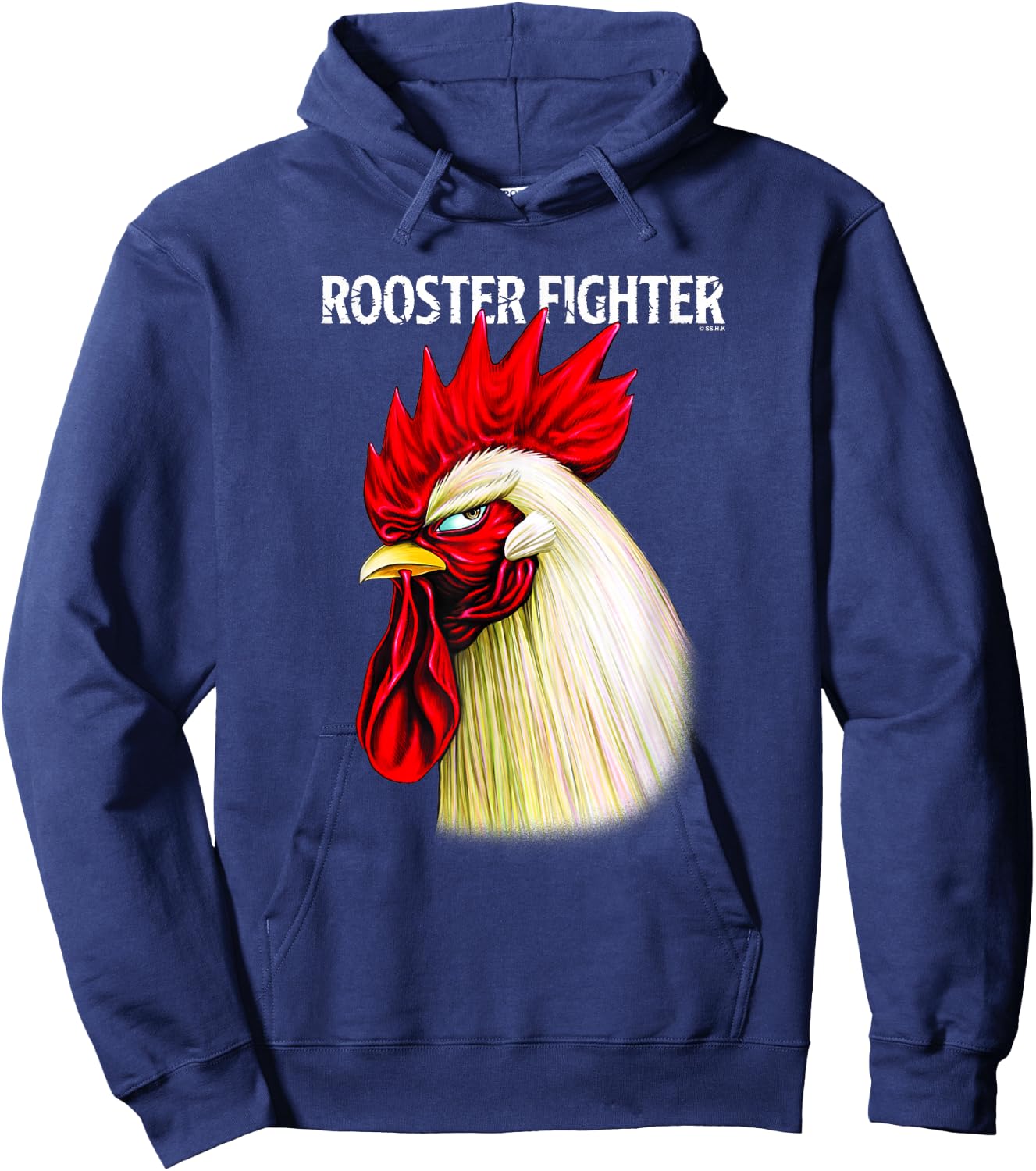 Rooster Fighter Keiji Side Profile Mean Mug Stare Down Hoodie - Hoodie | Navy