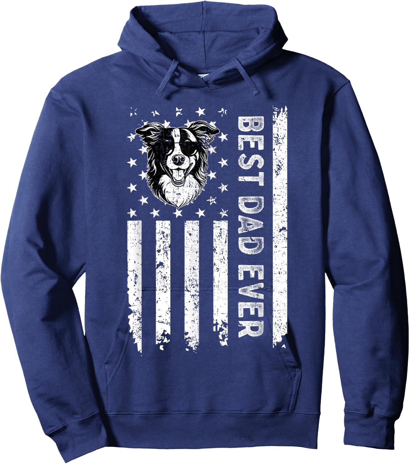 Best Border Collie Dog Dad Ever Fathers Day USA Flag Hoodie - Hoodie | Navy