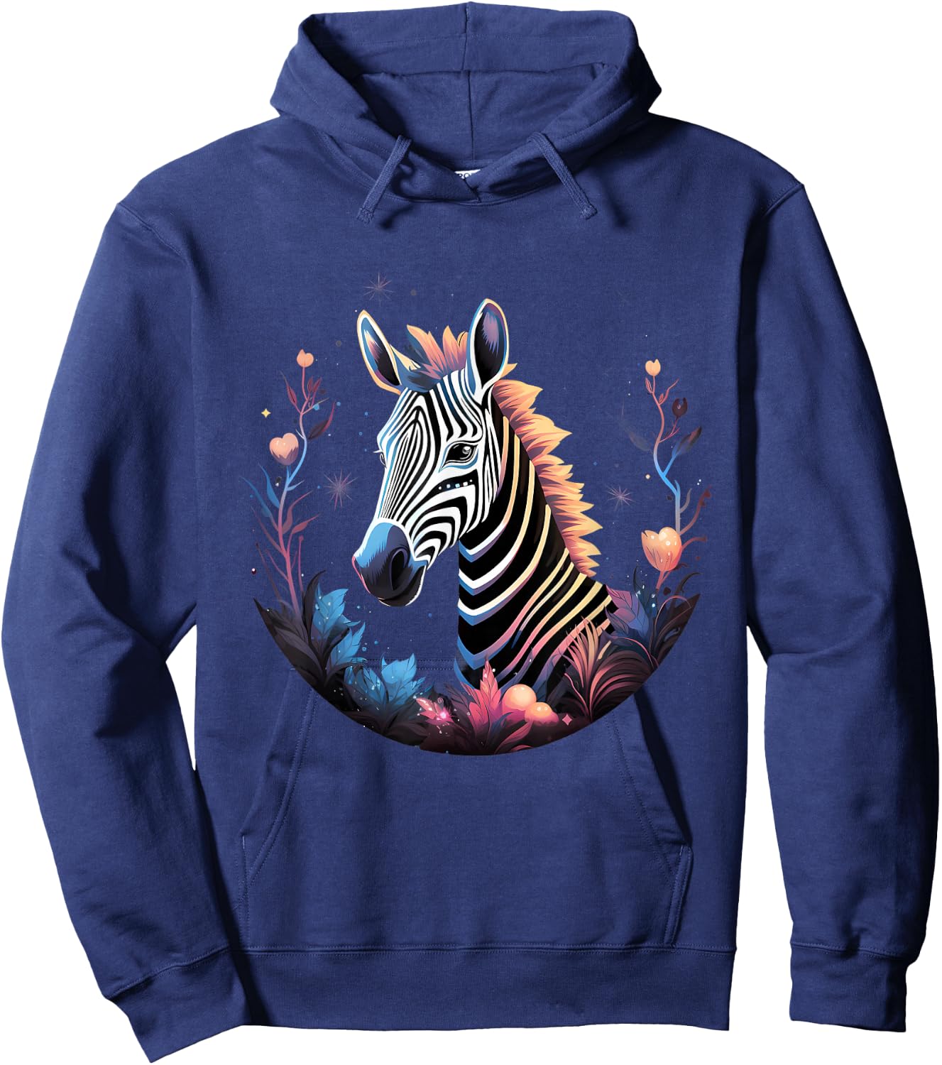 Zebra Floral Portrait African Animal Lovers Wildlife Safari Hoodie - Hoodie | Navy