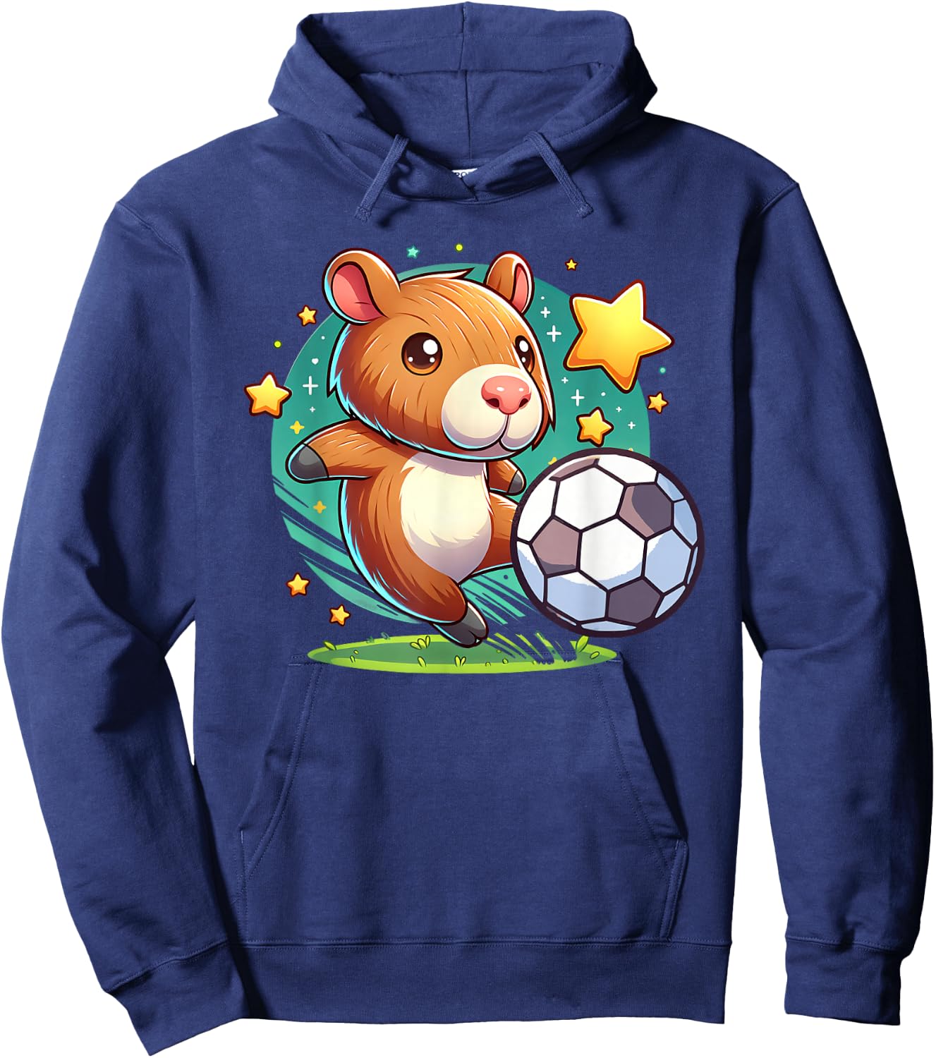 Soccer Player Capybara Kicking Soccer Ball Cute Girl Graphic Hoodie - Hoodie | Navy