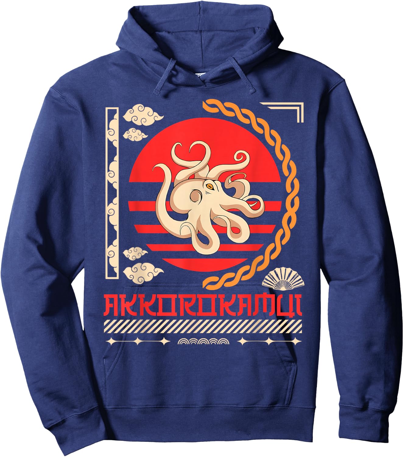 Japanese Mordern Vintage Graphical Octopus Art Men Women Hoodie - Hoodie | Navy