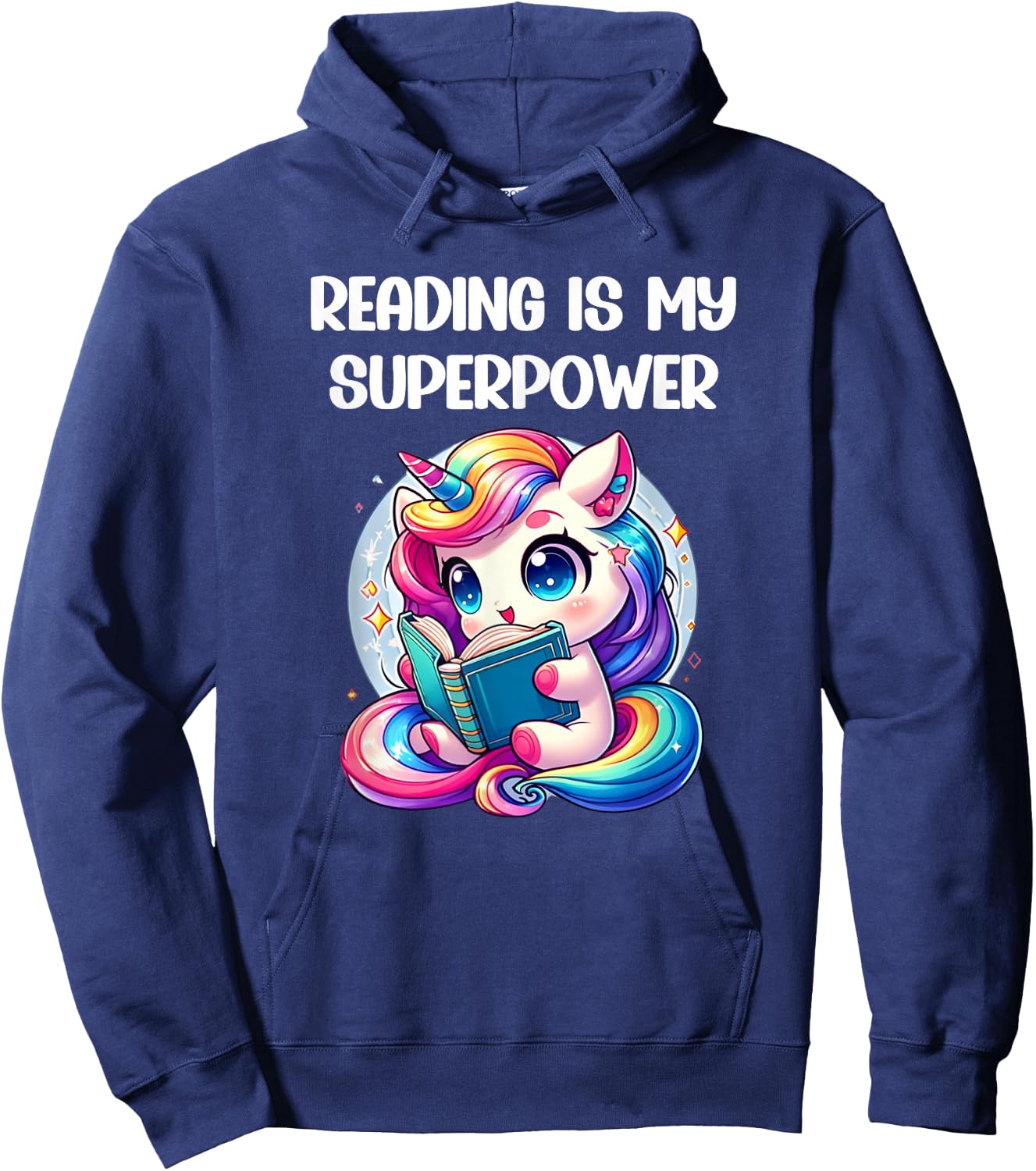 Kawaii Unicorn Reading Is My Super Power Kids Hoodie - Hoodie | Navy