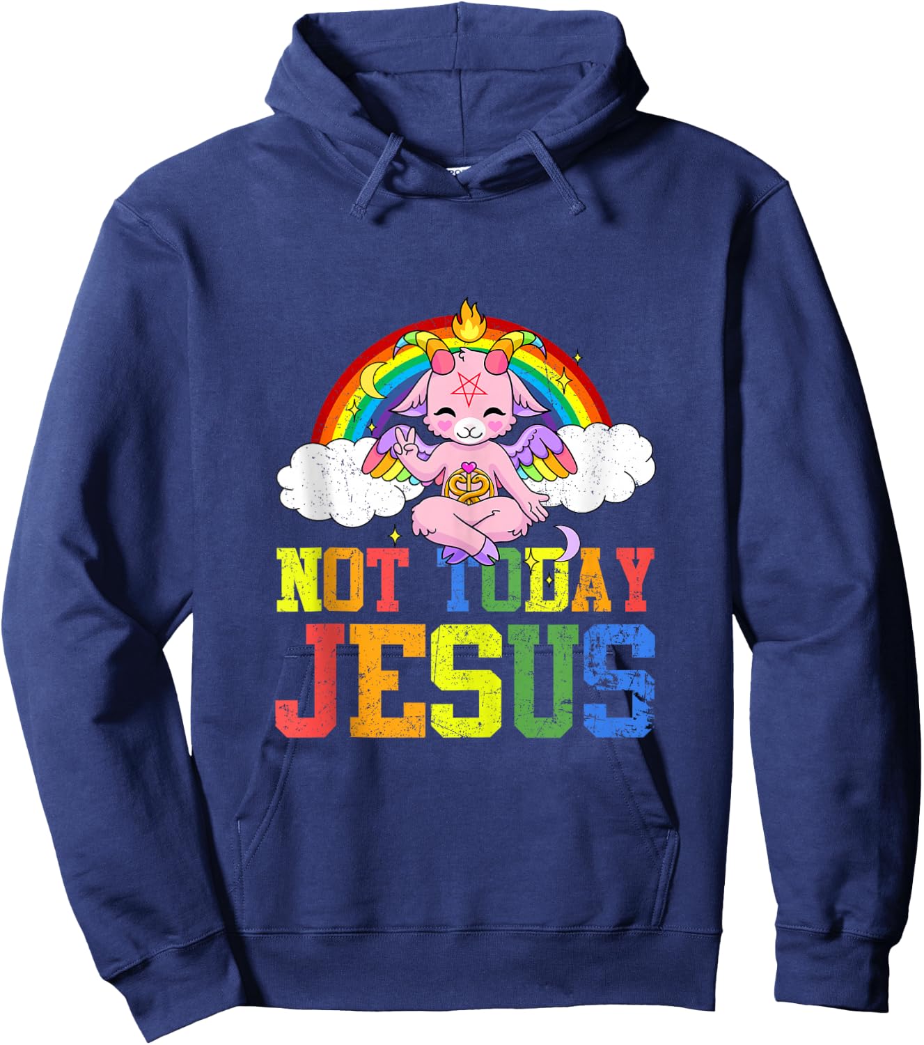Today Not Jesus Cute Baphomet LBGT Satan Goat Gay Pride Hoodie - Hoodie | Navy