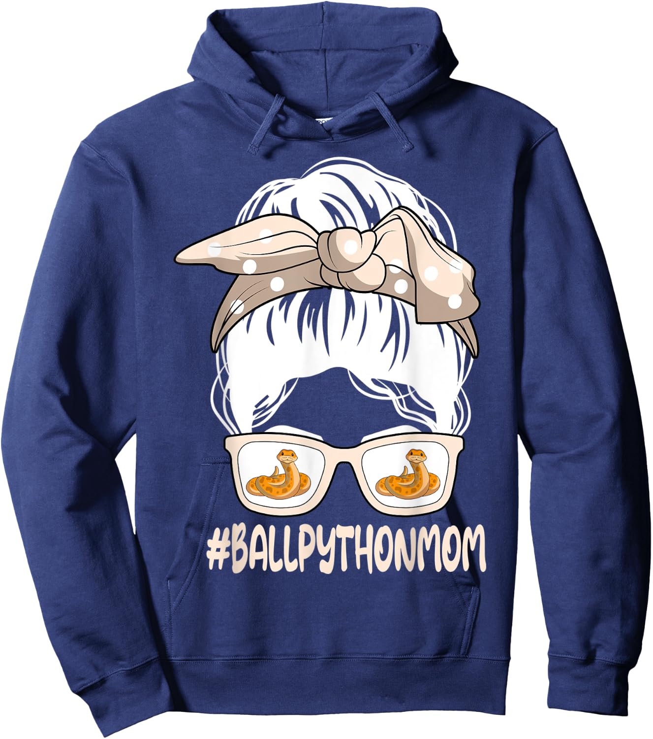 Ball Python Mom Ophiophile Messy Hair Bun Mother's Day Hoodie - Hoodie | Navy