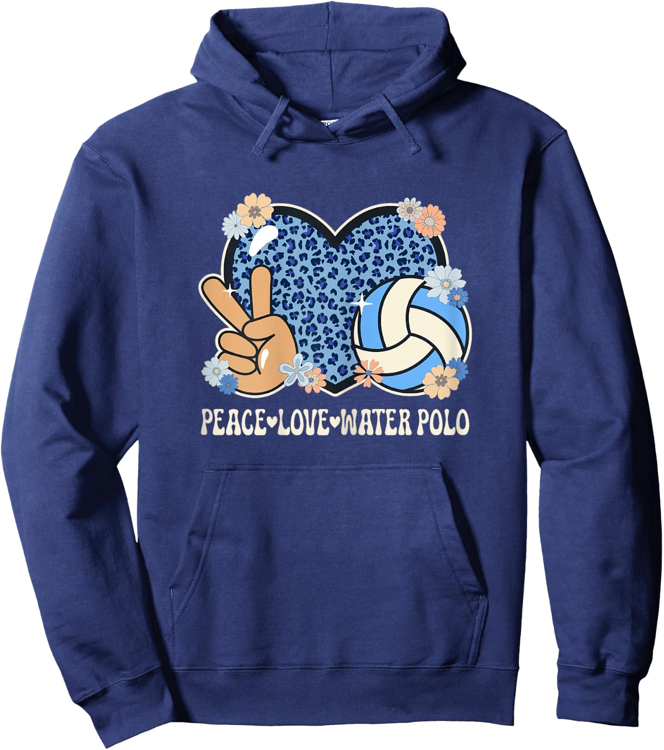 Peace Love Water Polo Lover Leopard Print Women Water Polo Hoodie - Hoodie | Navy
