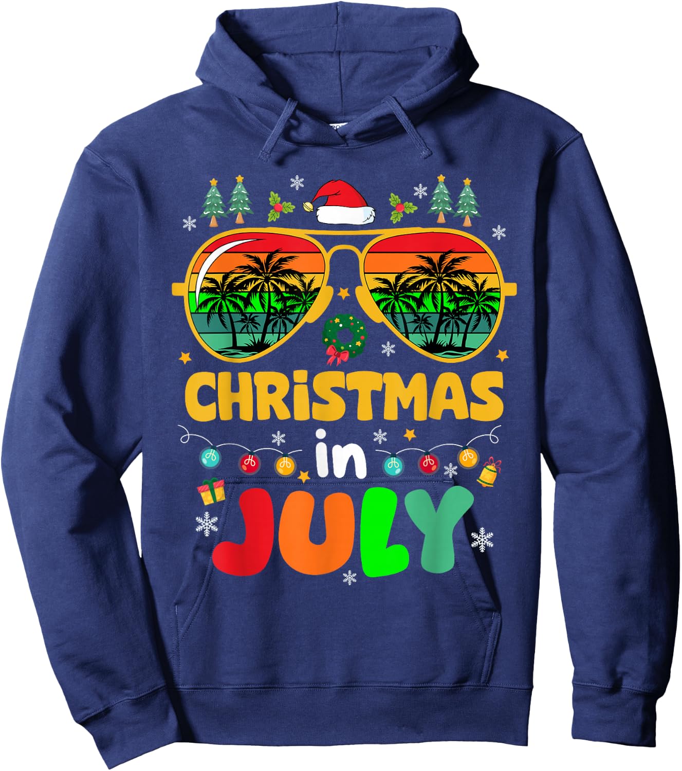 Funny Santa Hat Sunglasses Christmas in July Men Women Kids Hoodie - Hoodie | Navy