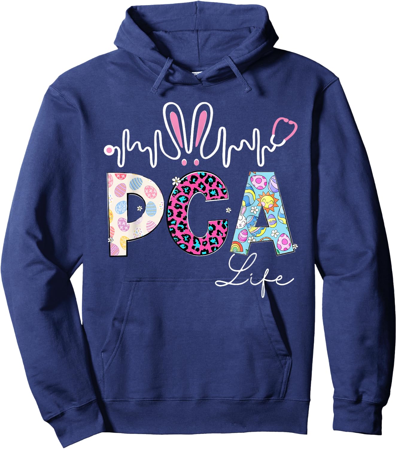 PCA Life Stethoscope Leopard Cute Easter Bunny Easter Day Hoodie - Hoodie | Navy