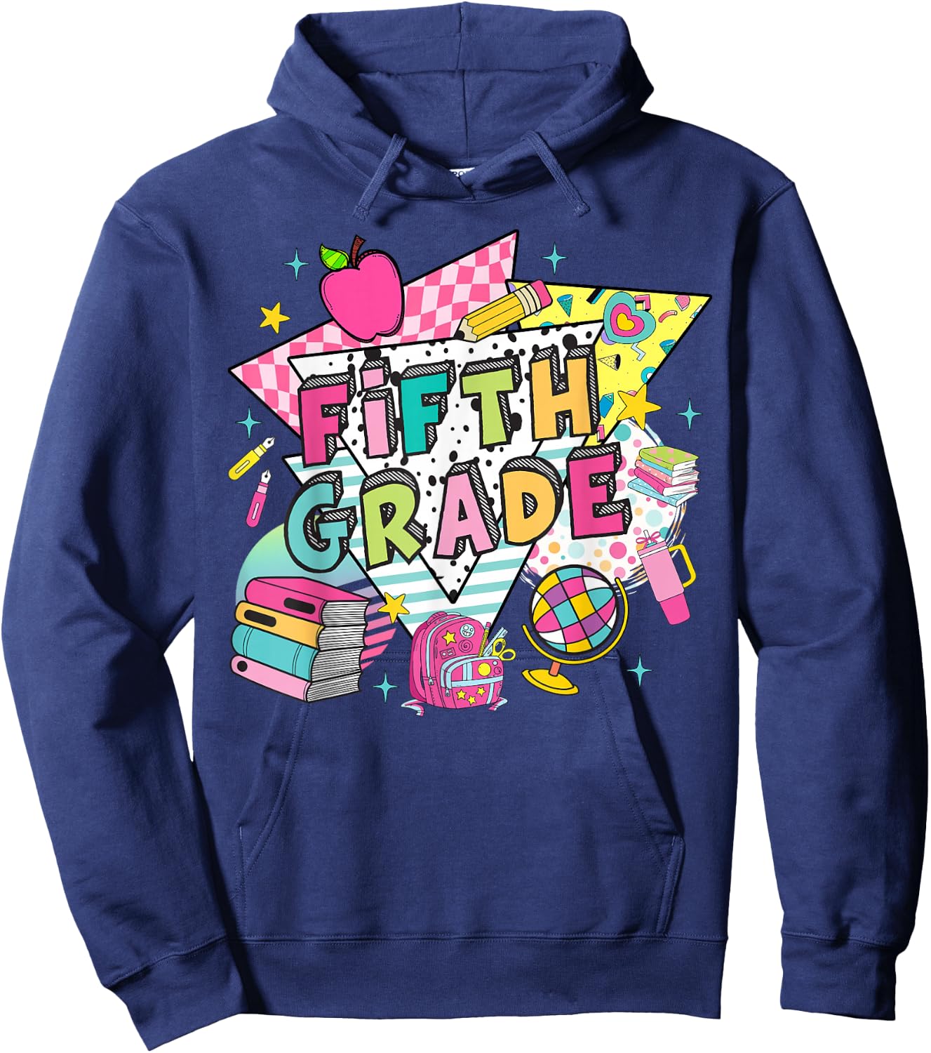 Fifth Grade Teachers Students Retro 90s Back To School Hoodie - Hoodie | Navy