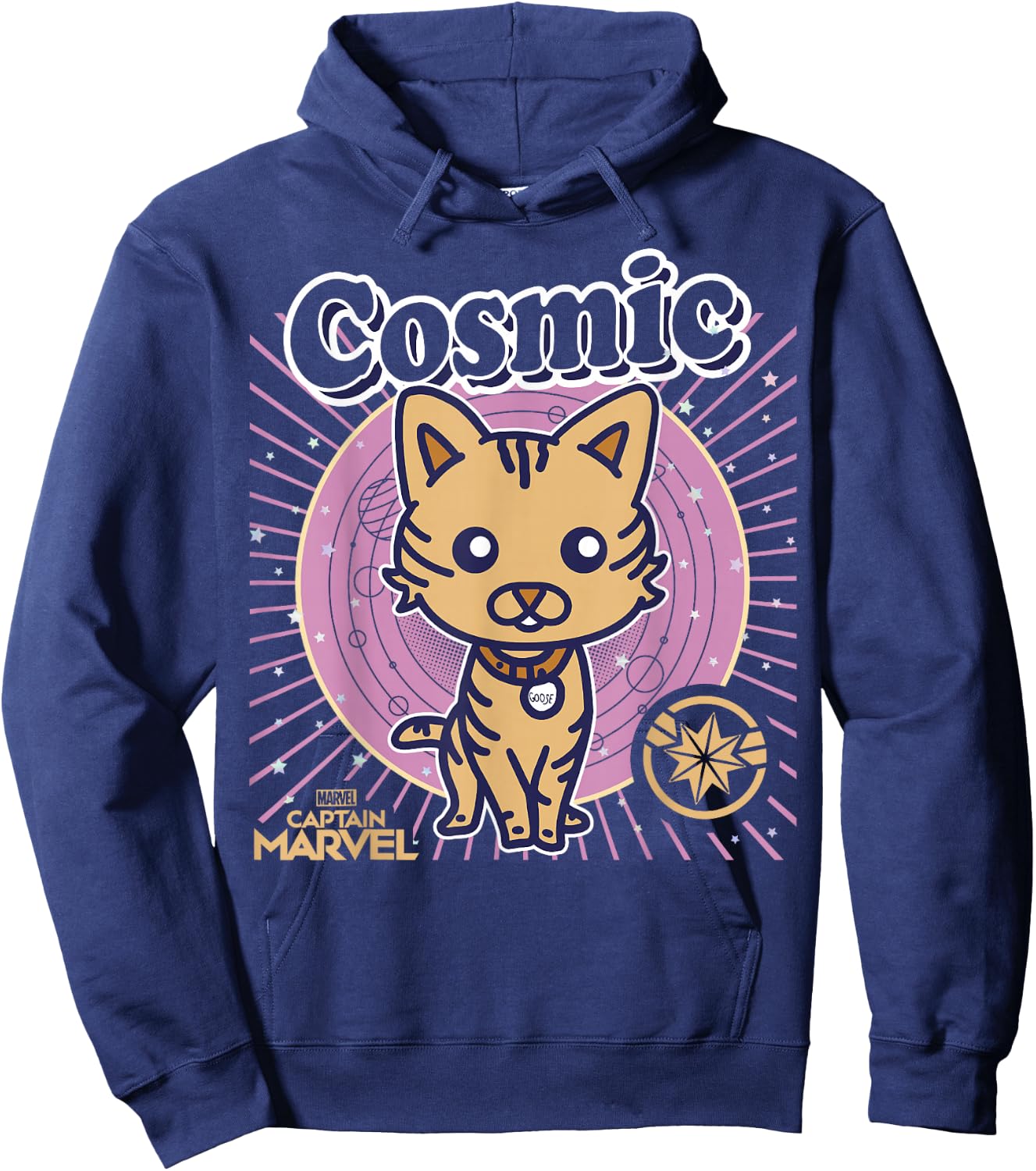 Marvel Captain Marvel Cartoon Goose Cosmic Line Art Hoodie - Hoodie | Navy