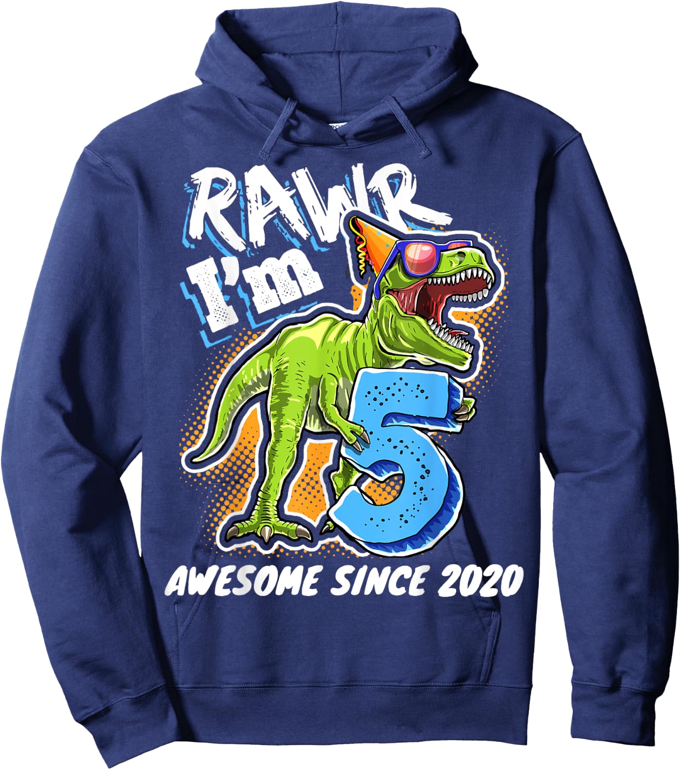 5th Birthday T Rex Dinosaur Party Boys Rawr I'm 5 Hoodie - Hoodie | Navy