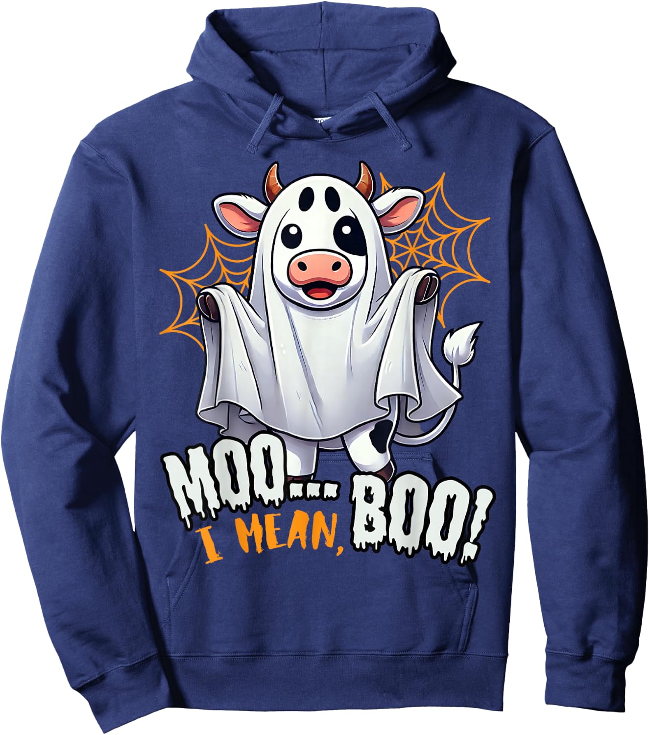 Moo I Mean Boo Funny Cow Ghost Halloween 2025 Costume Hoodie - Hoodie | Navy