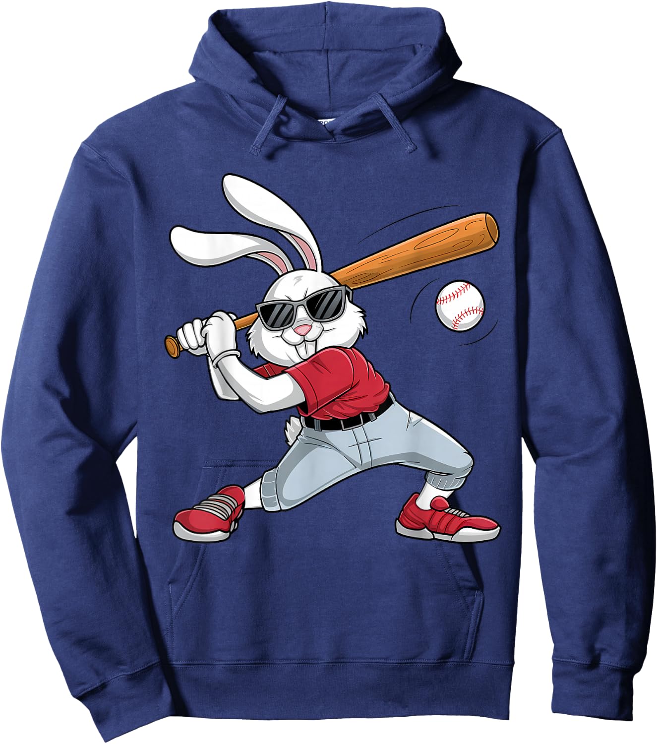 Easter Day Rabbit Playing Baseball Boys Kids Bunny Hoodie - Hoodie | Navy