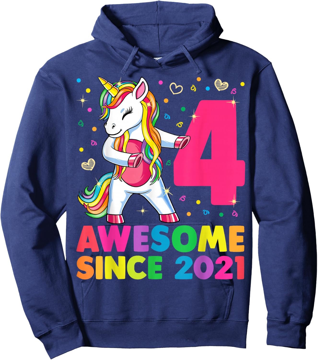 4 Years Old Unicorn Flossing 4th Birthday Girl Unicorn Party Hoodie - Hoodie | Navy