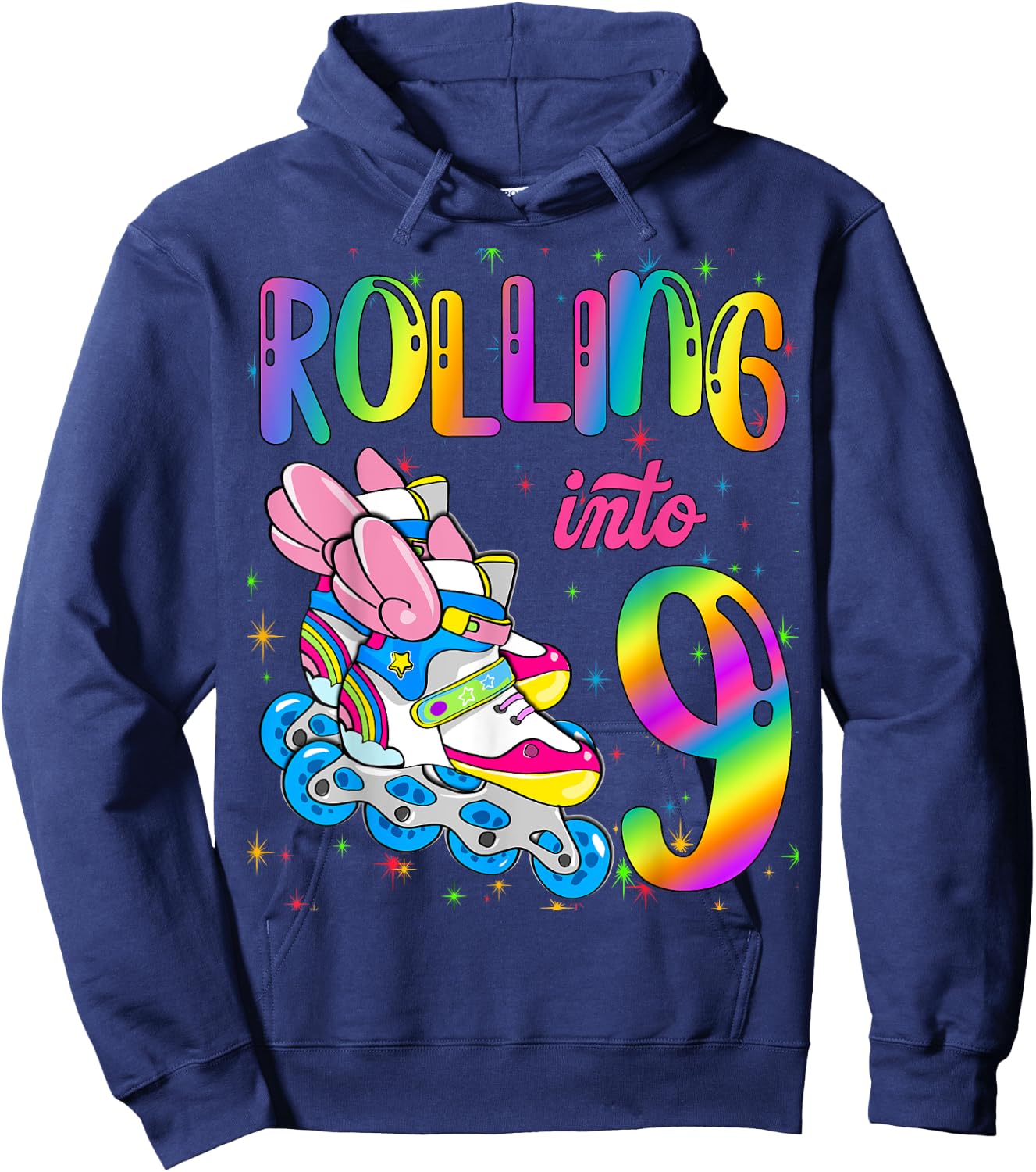 Rolling Into 9 years Let's Roll I'm Turning 9 Roller Skate Hoodie - Hoodie | Navy